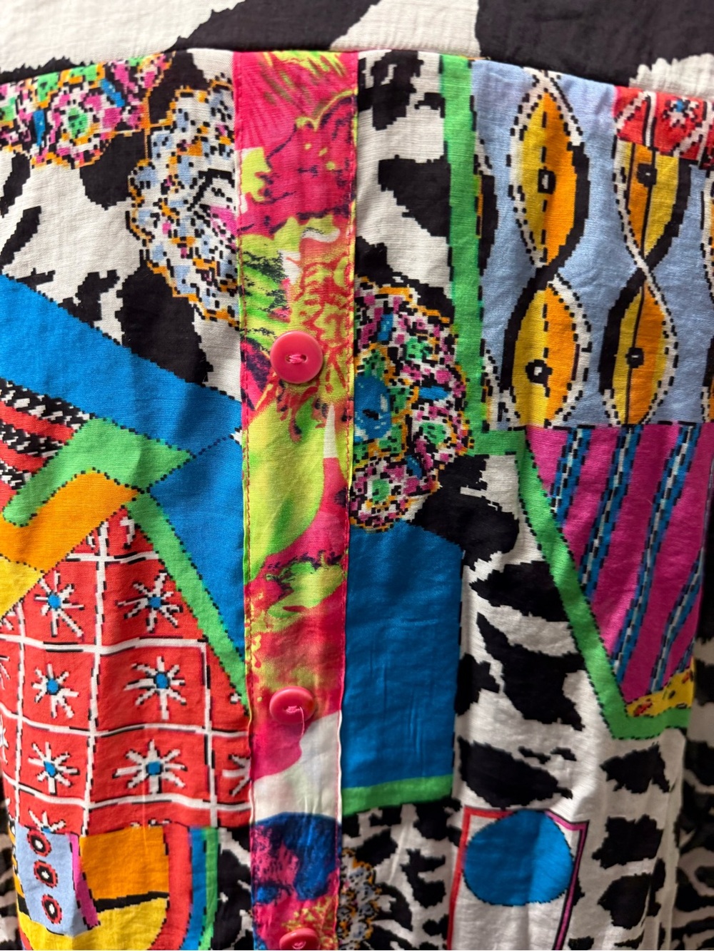 Pleats Collection Patchwork Shirt Small Colorful Abstract Zebra Button Top - Picture 6 of 10